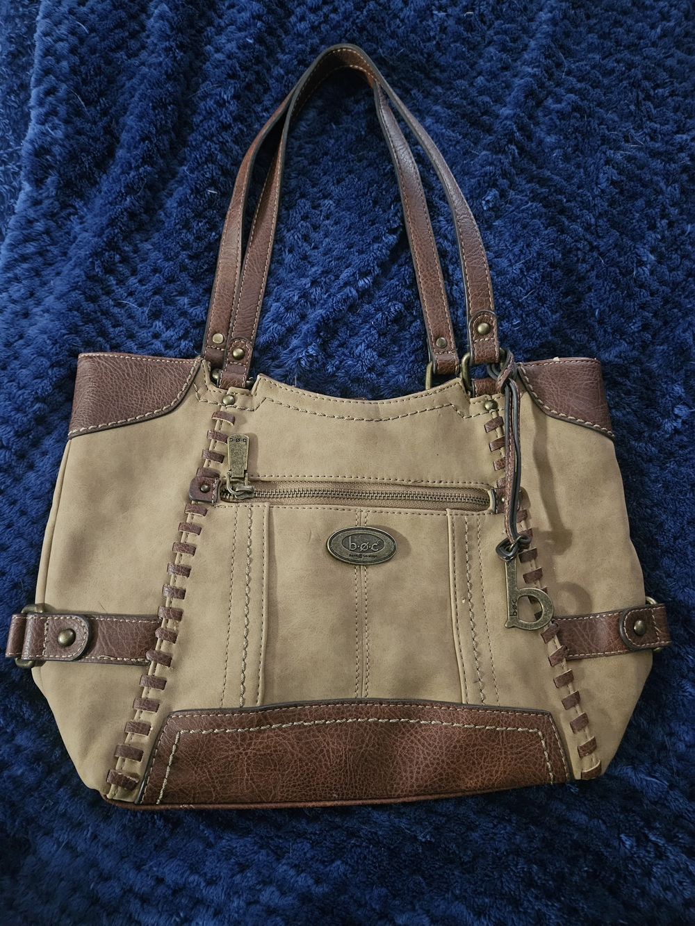 b.o.c. Two-Tone Tan and Brown Shoulder Tote with Contrast Stitching